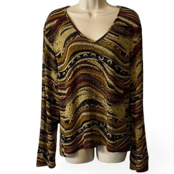 Coldwater Creek Tops - Vintage Coldwater Creek Metallic Earthy Tones Abstract Long Sleeve Top